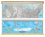 Political US and World Map Classroom Pull Down 2 Map Bundle